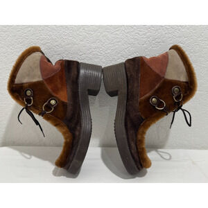 Vintage Italy Womens Winter Boots Retro Suede and Mohair Patchwork Sz 7 38 Ankle